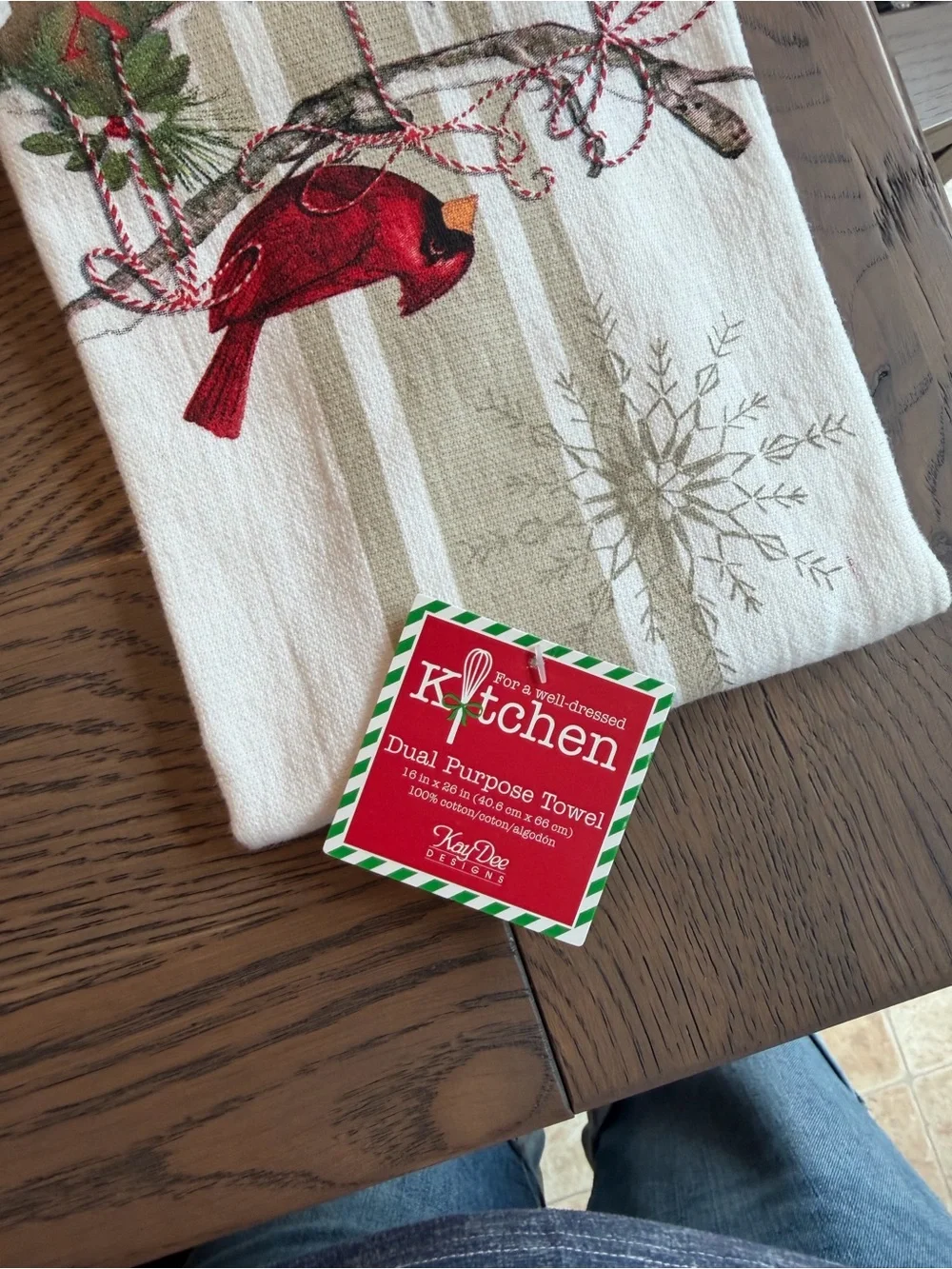 Dual Purpose Towel - White with Red Cardinal 'JOY' Design